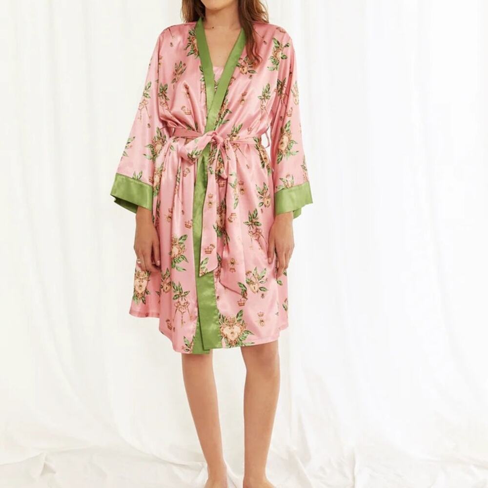 Biscayne Queen Bee Print Luxury Robe Patterned, One Size XS/S